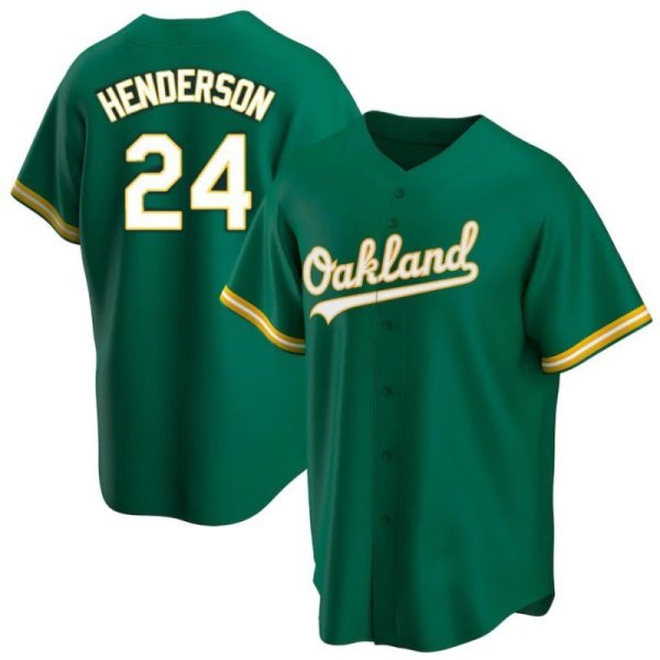 Oakland Athletics #24 Rickey Henderson Green Alternate Replica Baseball Jerseys