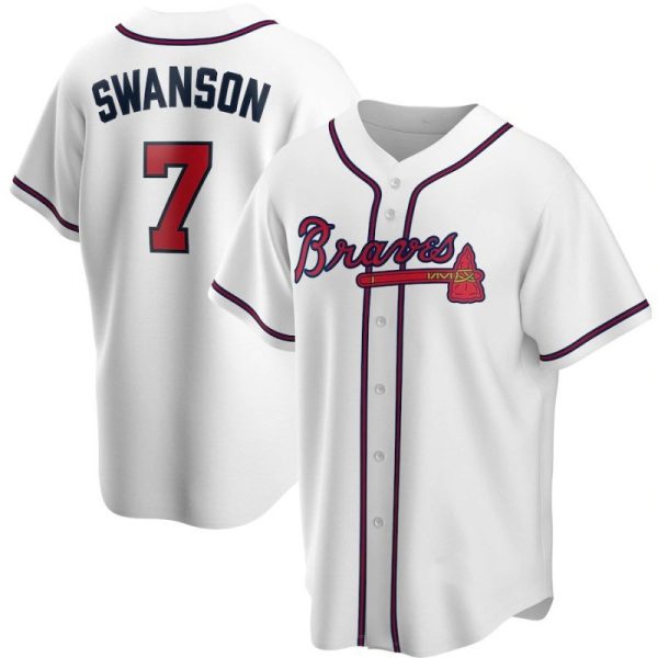 Atlanta Braves #7 Swanson White Home Replica 2020 MLB Baseball  Player Jerseys