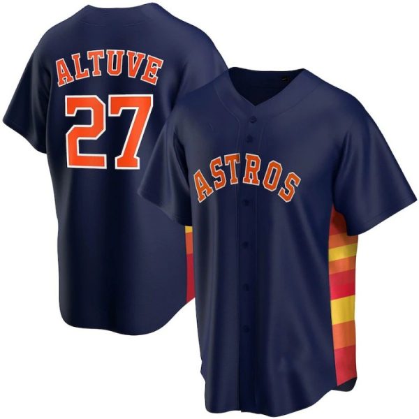 #27 Jose Altuve MLB Houston Astros Clone Navy Baseball Jerseys