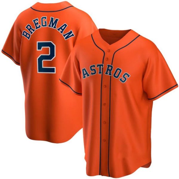 Baseball Houston Astros #2 Alex Bregman Replica Orange MLB Jerseys