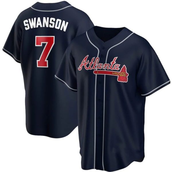 2020 MLB Atlanta Braves #7 Swanson Navy Alternate Baseball Jerseys