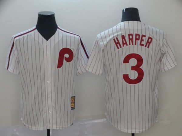 Philadelphia Phillies #3 Bryce Harper Vintage White Replica Baseball Player Jerseys