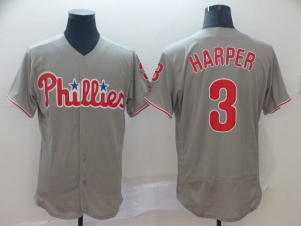 Philadelphia Phillies #3 Bryce Harper Grey Replica Baseball Player Jerseys