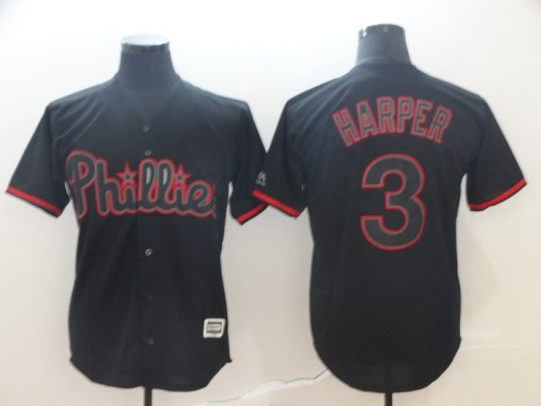 Philadelphia Phillies #3 Bryce Harper Black Replica Baseball Player Jerseys