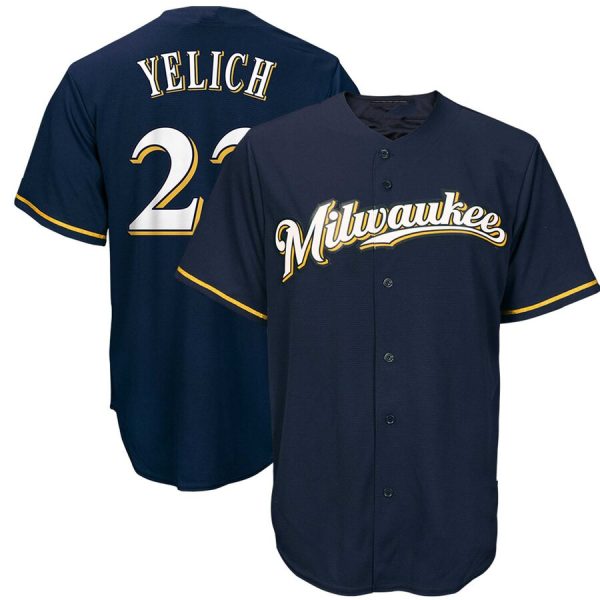 Milwaukee Brewers #22 Christian Yelich Navy Blue Replica Baseball Player Jerseys