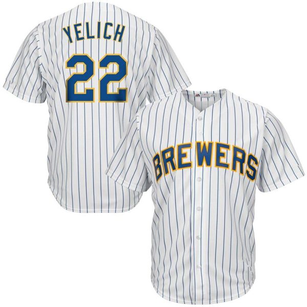 MLB Milwaukee Brewers #22 Christian Yelich White Stripe Replica Baseball Jerseys