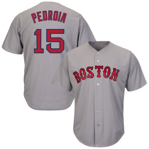 #15 Dustin Luis Pedroia Boston Red Sox Grey Replica Baseball Player Jerseys