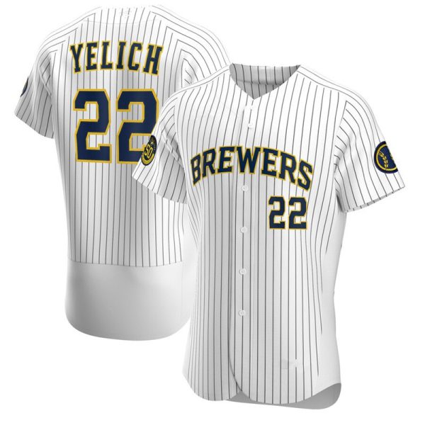 2020 NK Milwaukee Brewers #22 Christian Yelich White Stripe Replica Baseball Jerseys