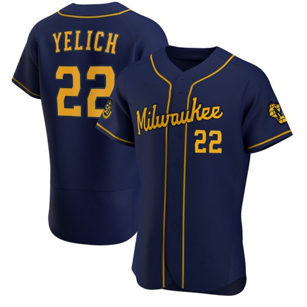 2020 NK Milwaukee Brewers #22 Christian Yelich Navy Blue Replica Baseball Jerseys