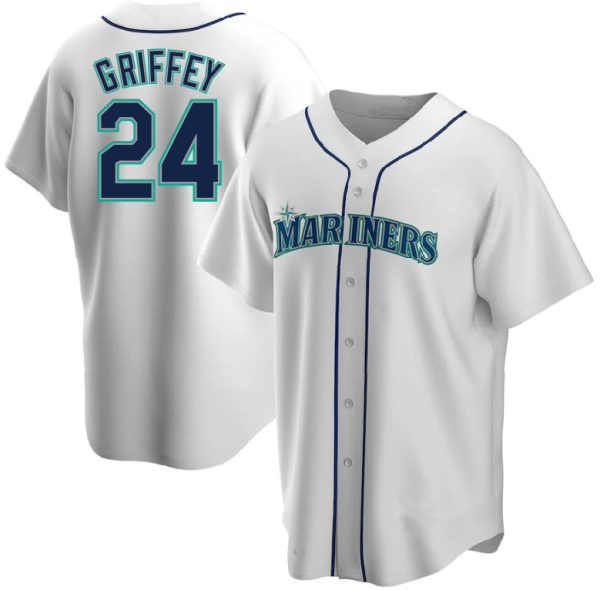 #24 Ken Griffey Jr. Seattle Mariners White Home Replica Baseball Player Jerseys