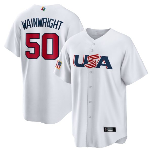 USA 2023 World Baseball Classic #50 Adam Wainwright White Replica Player Baseball Jerseys