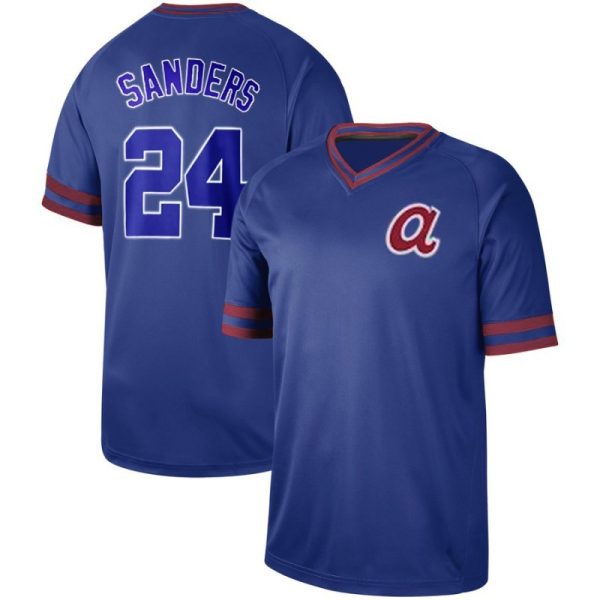 Atlanta Braves #24 Sanders Vintage Blue Replica Player Baseball Jerseys