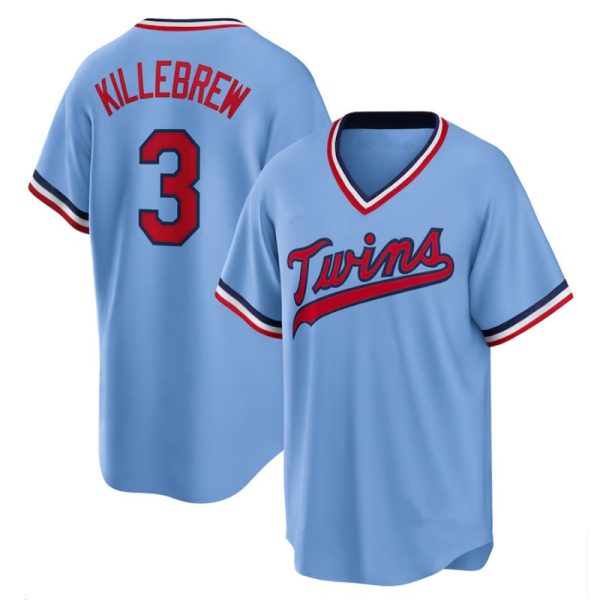 Minnesota Twins #3 Harmon Killebrew Light Blue Cooperstown Collection Replica Baseball Jersey