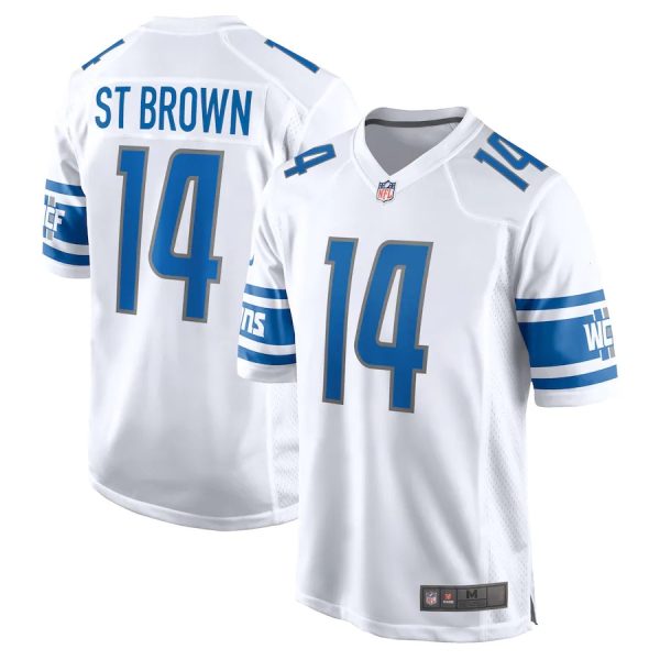 Detroit Lions #14 Amon-Ra St. Brown White Game Replica Stitched American Football Player Jerseys