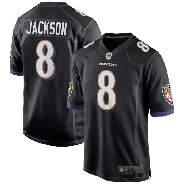 Baltimore Ravens #8 Lamar Jackson Black Game Replica Stitched American Football Player Jerseys