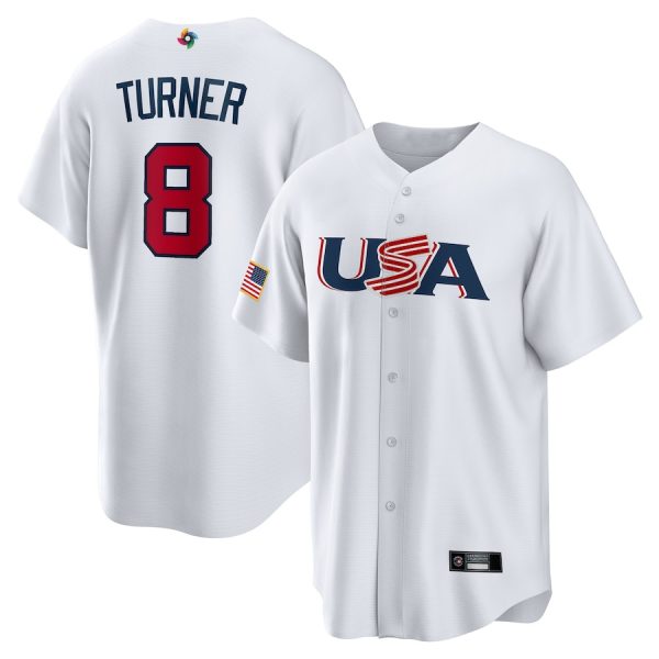 Philadelphia Phillies #8 Trea Turner 2023 World Baseball Classic USA  White Replica Baseball Jerseys