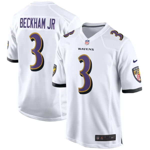 Baltimore Ravens #3 Odell Beckham Jr White Game Replica Stitched American Football Player Jerseys