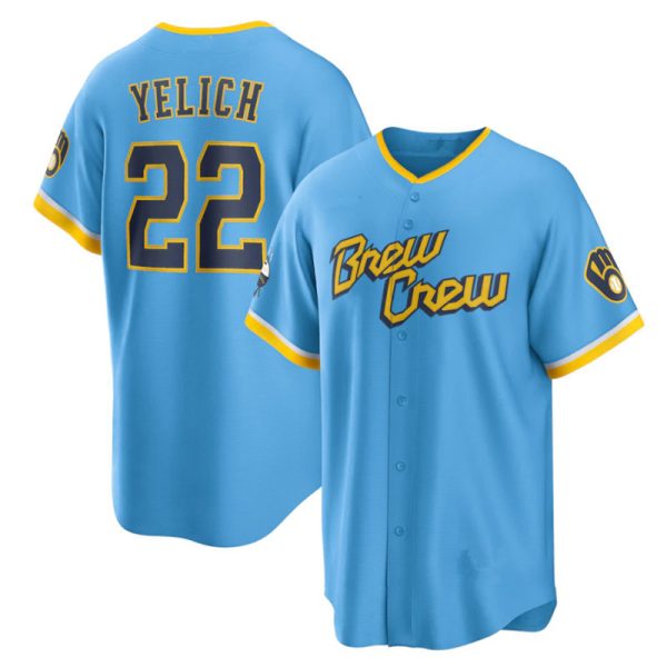 Milwaukee Brewers #22 Christian Yelich Powder Blue 2022 City Replica Player Baseball Jerseys