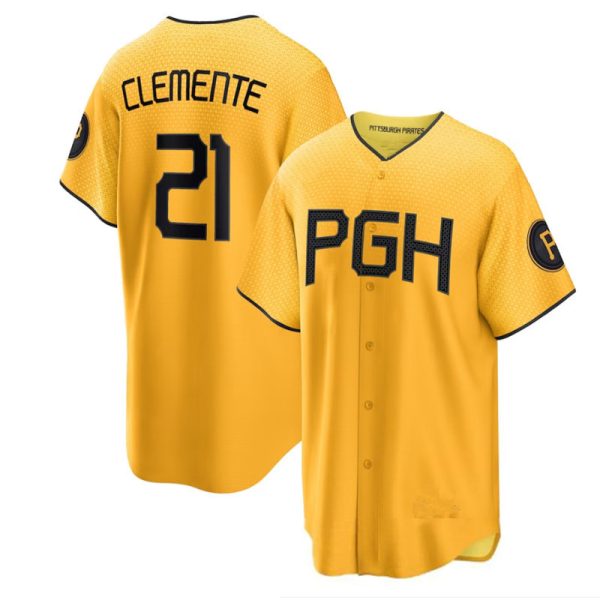 Pittsburgh Pirates  #21 Roberto Clemente 2023 City Gold Replica Player Baseball Jerseys