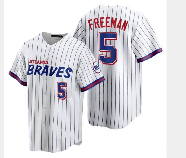 Atlanta Braves #5 Freddie Freeman White Stripe Replica Player Baseball Jerseys