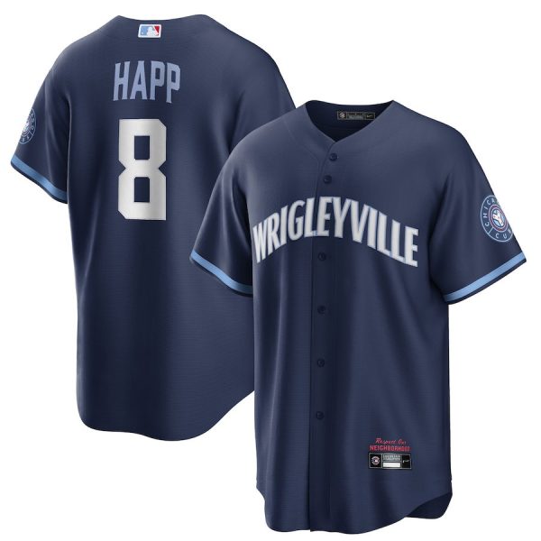 Chicago Cubs #8 Ian Happ City Version Navy Blue Replica Baseball Player Jerseys