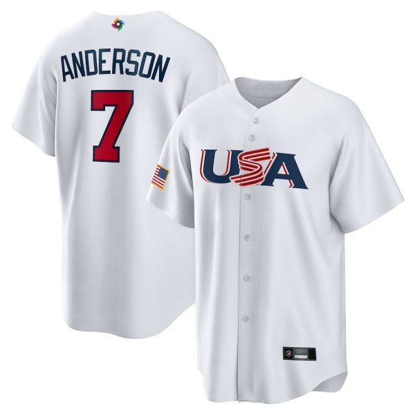 #7 Tim Anderson 2023 World Baseball Classic USA White Replica Baseball Jerseys