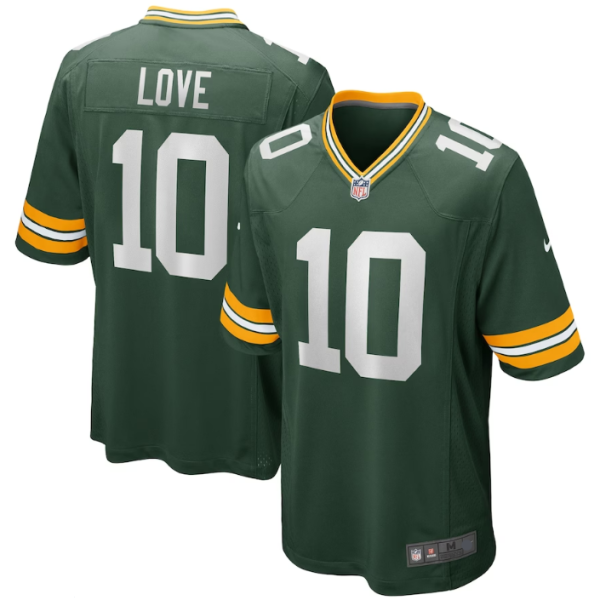 Green Bay Packers #10 Jordan Love Green Game Replica Stitched American Football Player Jerseys