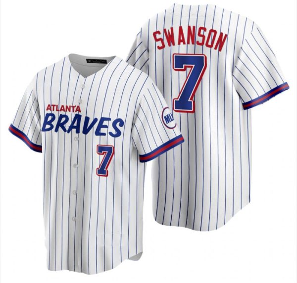 Atlanta Braves #7 Dansby Swanson White Stripe Replica Player Baseball Jerseys