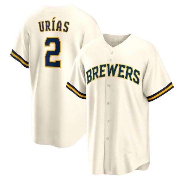 Milwaukee Brewers #2 Luis Urias Cream Replica Baseball Player Jerseys