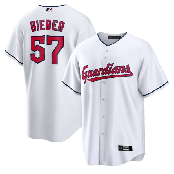 Cleveland Guardians #57 Shane Bieber White Home Replica Baseball Jerseys