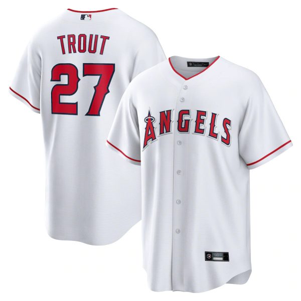 #27 Mike Trout Los Angeles Angels White Home Replica Baseball Player Jerseys