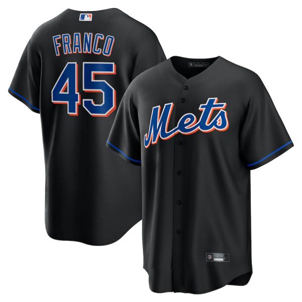 New York Mets #45 Wander Franco Black Alternate Replica Baseball Player Jerseys