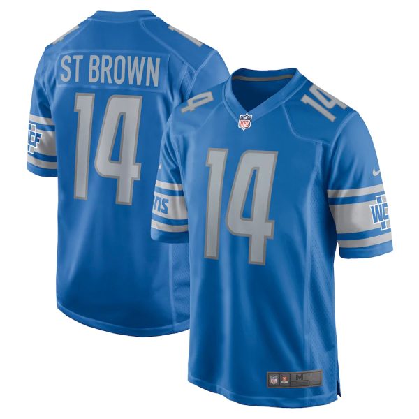 Detroit Lions #14 Amon-Ra St. Brown Blue Game Replica Stitched American Football Player Jerseys