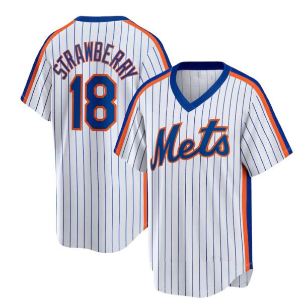 New York Mets #18 Darryl Strawberry White Home Cooperstown Collection Replica Player Baseball Jerseys