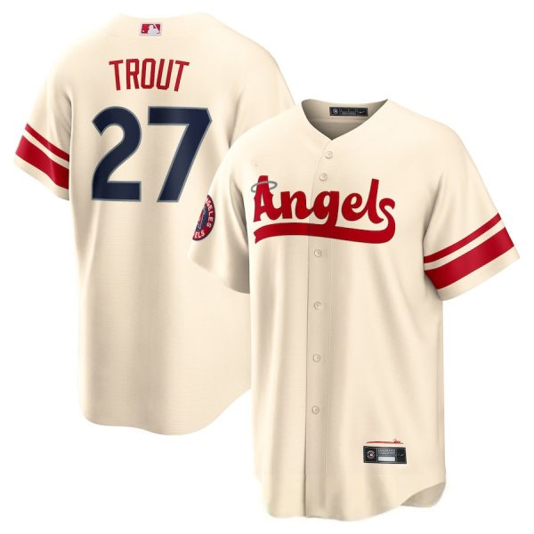 Los Angeles Angels #27 Mike Trout 2022 City Cream Replica Baseball Player Jerseys