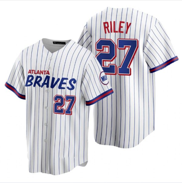 Atlanta Braves #27 Austin Riley White Stripe Replica Player Baseball Jerseys