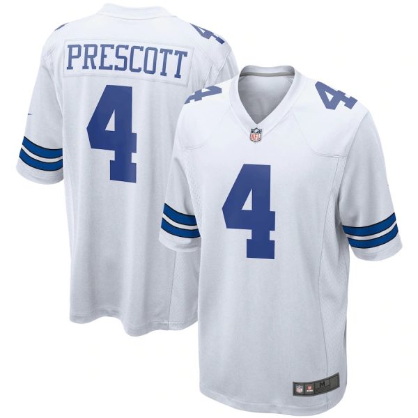 Dallas Cowboys #4 Dak Prescott White Game Replica Stitched American Football Player Jerseys