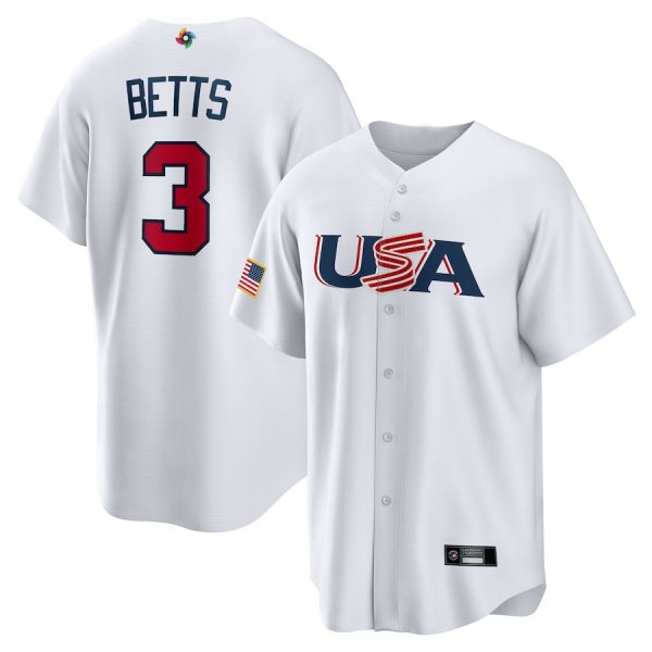 Los Angeles Dodgers 3# Mookie Betts 2023 World Baseball Classic USA White Replica Baseball Jerseys