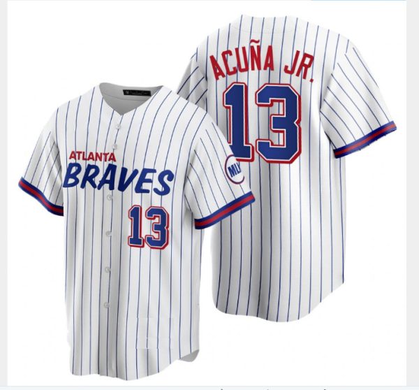 Atlanta Braves #13 Ronald Acuña Jr. White Stripe Replica Baseball Jerseys