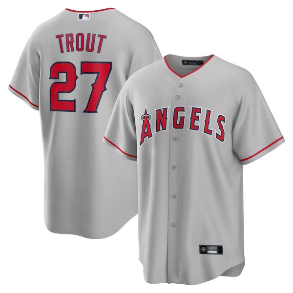 Los Angeles Angels #27 Mike Trout Grey Replica Baseball Player Jerseys