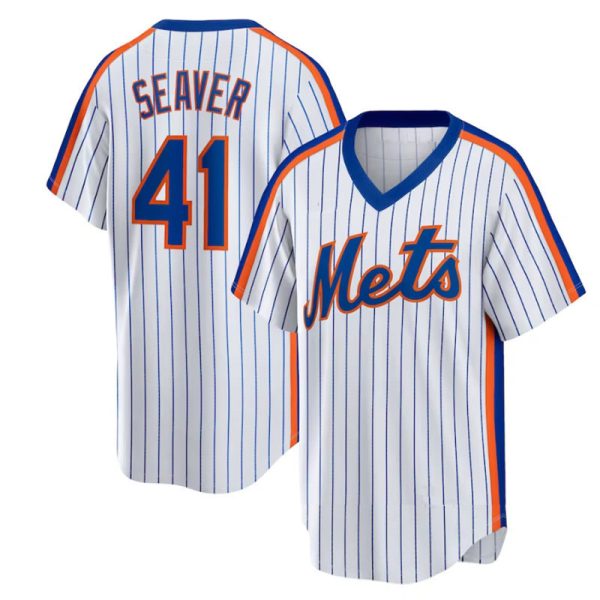 New York Mets #41 Tom Seaver White Home Cooperstown Collection Replica Player Baseball Jerseys