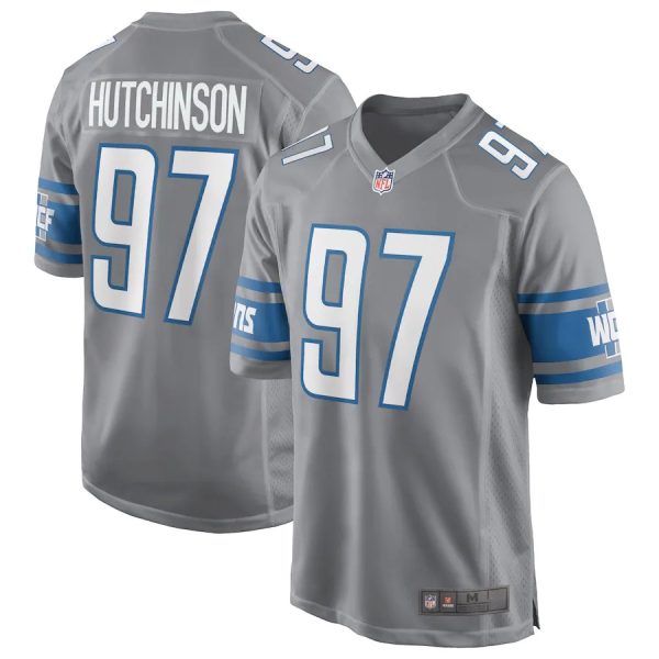 Detroit Lions #97 Aidan Hutchinson Gray Game Replica Stitched American Football Player Jerseys