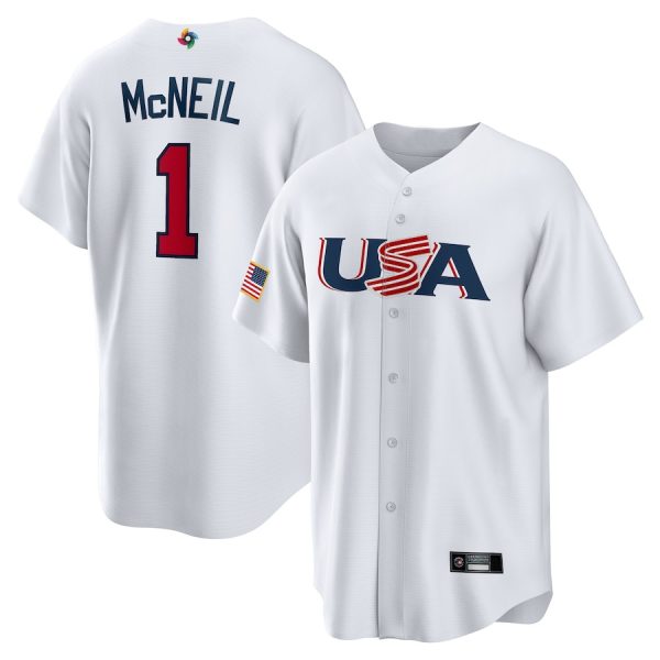 New York Mets #1 Jeff McNeil 2023 World Baseball Classic USA White Replica Baseball Jerseys