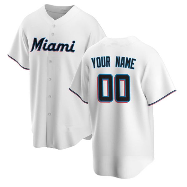 Custom Miami Marlins White Home Replica Baseball Player Jerseys