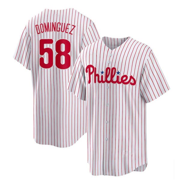 Philadelphia Phillies #58 Seranthony Dominguez White Replica Player Baseball Jerseys