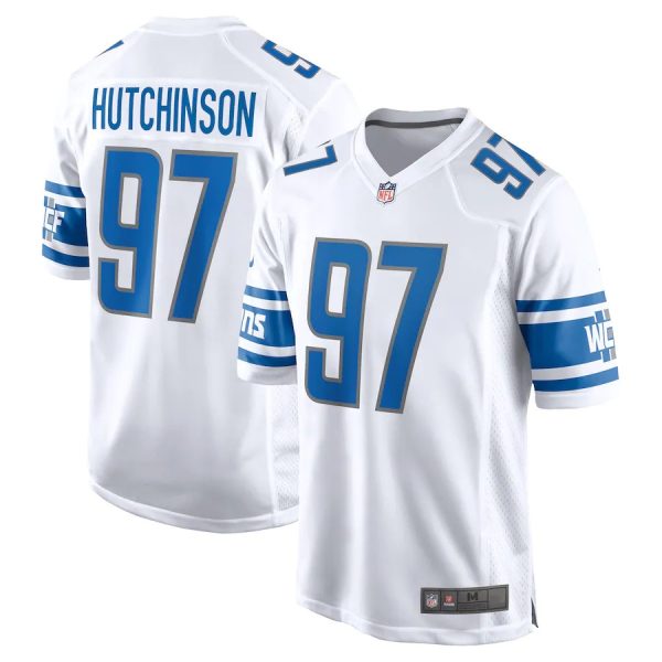 Detroit Lions #97 Aidan Hutchinson White Game Replica Stitched American Football Player Jerseys