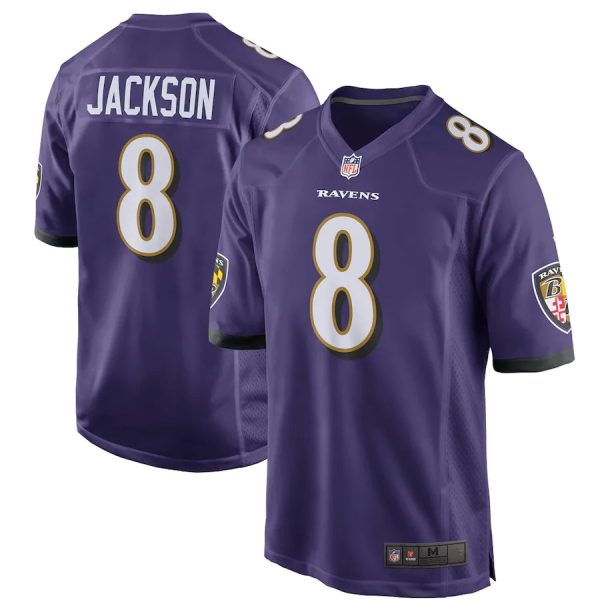 Baltimore Ravens #8 Lamar Jackson Purple Game Replica Stitched American Football Player Jerseys