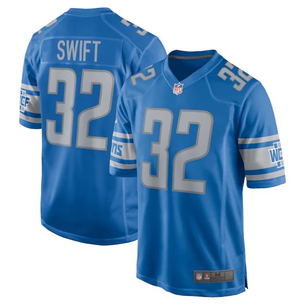 Detroit Lions #32 JD'Andre Swift Blue Game Replica Stitched American Football Player Jerseys