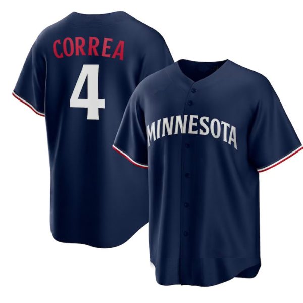 Minnesota Twins 4# Carlos Correa Navy Alternate Replica Baseball Jersey