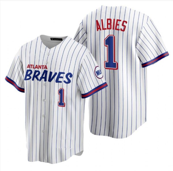 Atlanta Braves  #1 Ozzie Albies White Stripe Replica Player Baseball Jerseys